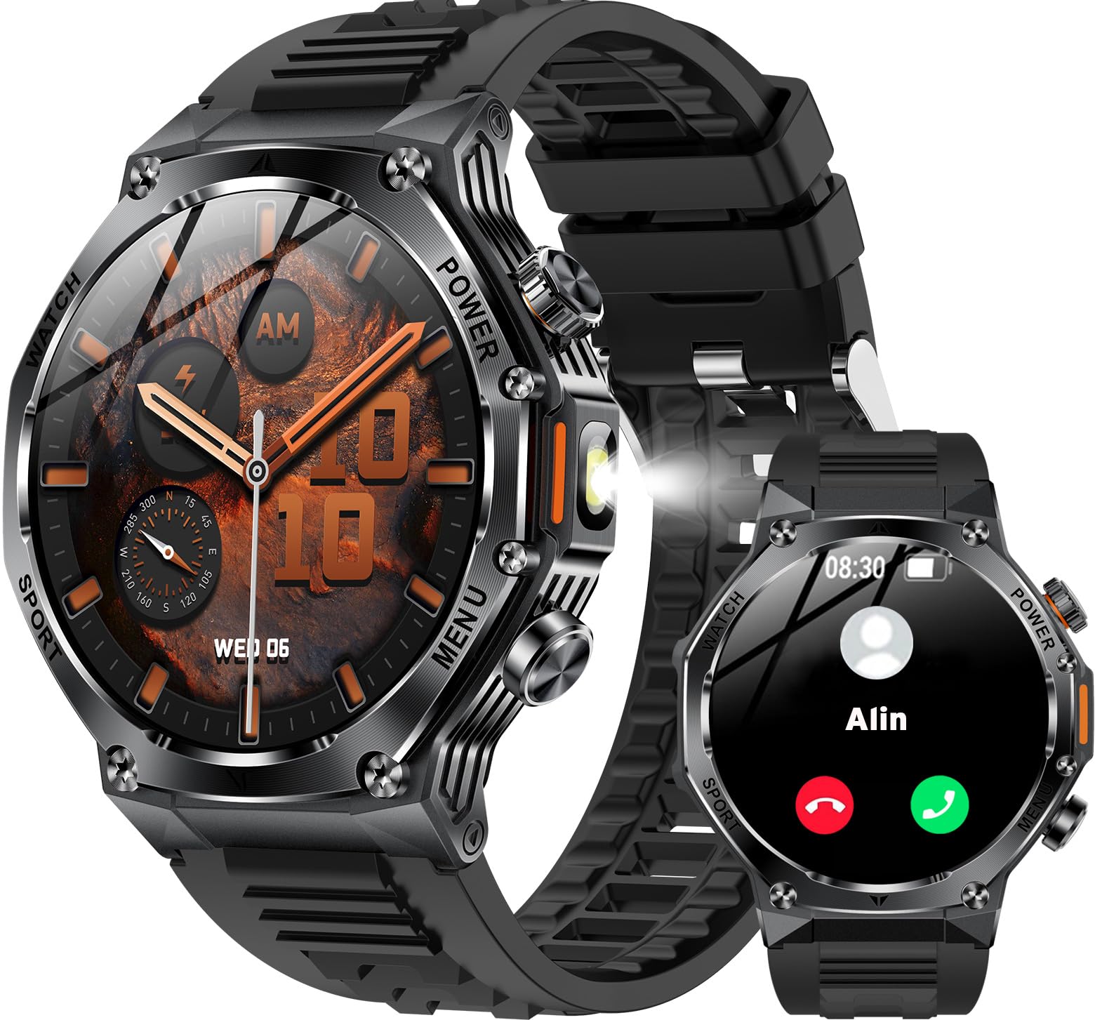 fitness smart watch for men women, bluetooth calling & 1.8" amoled, spo2/heart rate/sleep tracker, 100+ workout modes, ip67 waterproof, 7+day battery, iphone android compatible black