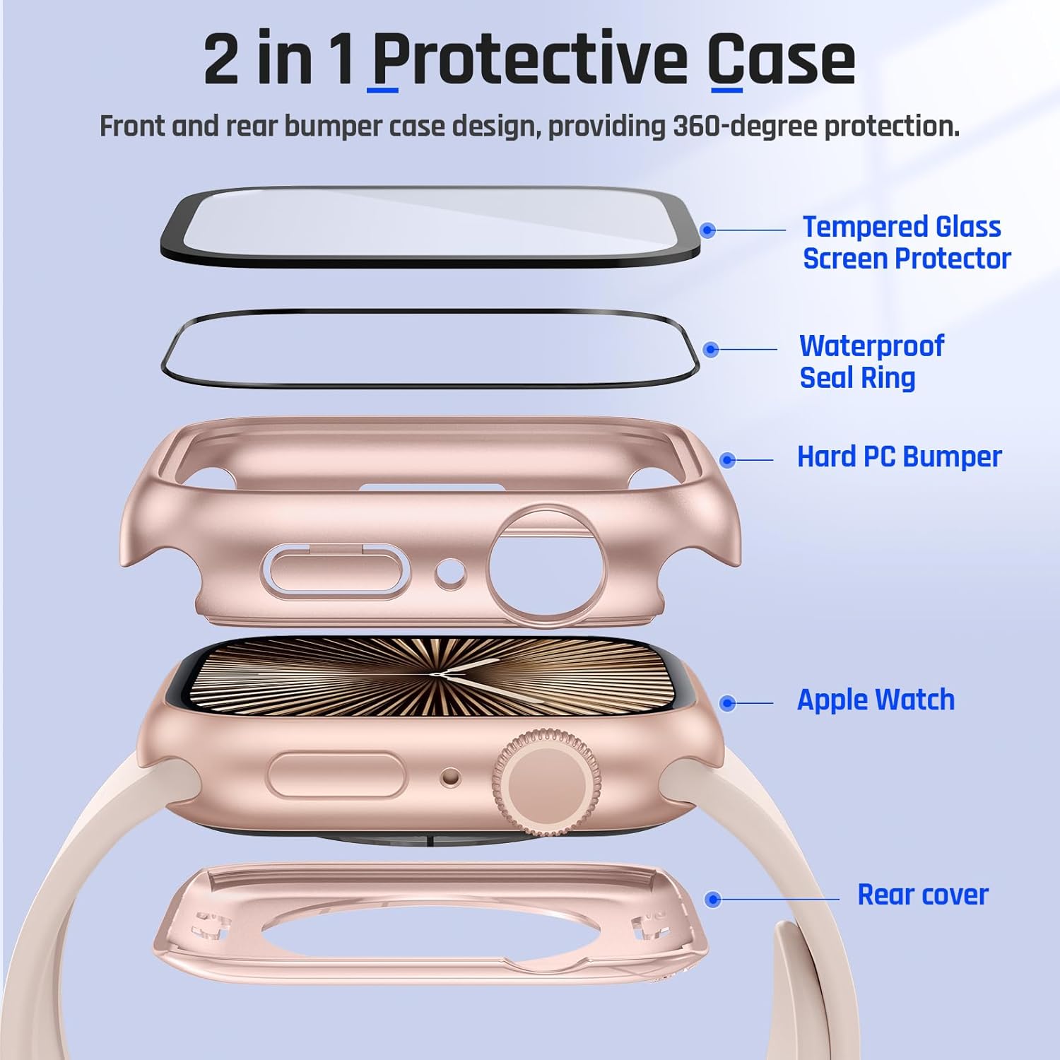 Goton 2 in 1 Waterproof Case Compatible for Apple Watch Series 11/10 Screen Protector 42mm, 360 Protective Glass Face Cover Hard PC Bumper + Back Frame for iWatch Accessories 42 mm - Image 5