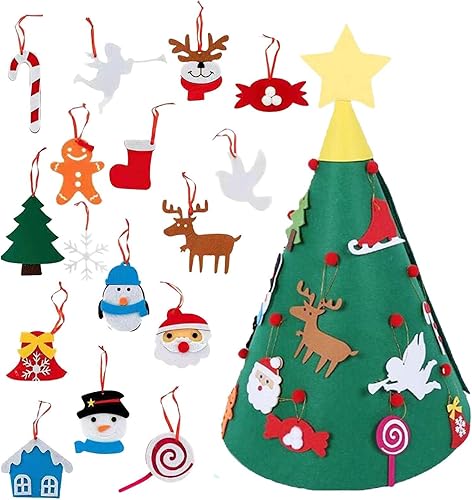 Miniatura 6 de Árbol de Navidad de fieltro con tira de luces Árbol de fieltro iluminado para niños pequeños con accesorios, juguetes de fieltro de pre-jardín