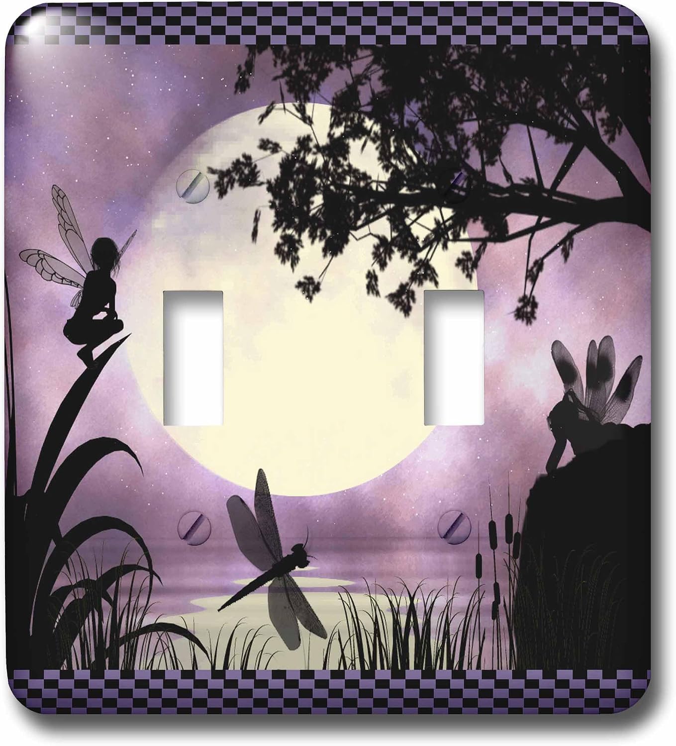 3dRose LLC lsp_35668_2 Fairies And Dragonflies with An Purple Moon, Double Toggle Switch