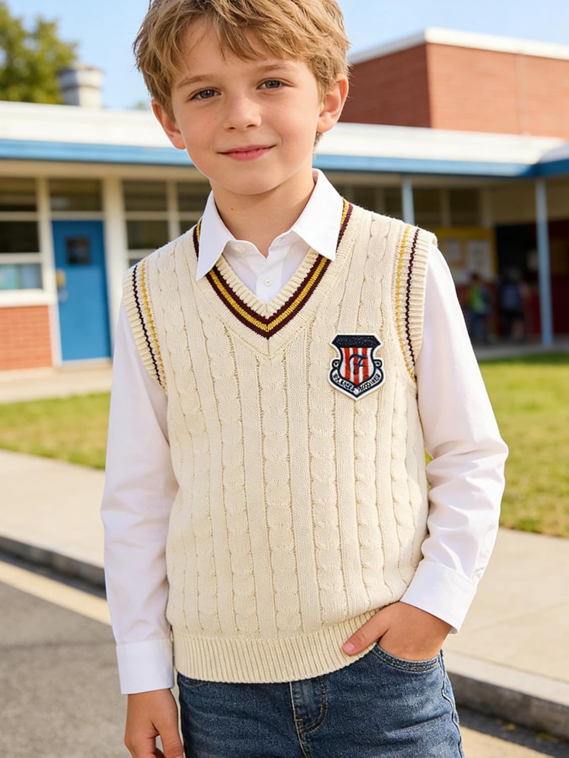 Boys Girls Sweater Vest Cable Knit Toddler Kid Uniform Vest Boy Clothes Pullover Knitted Top 4-12Years - Image 5