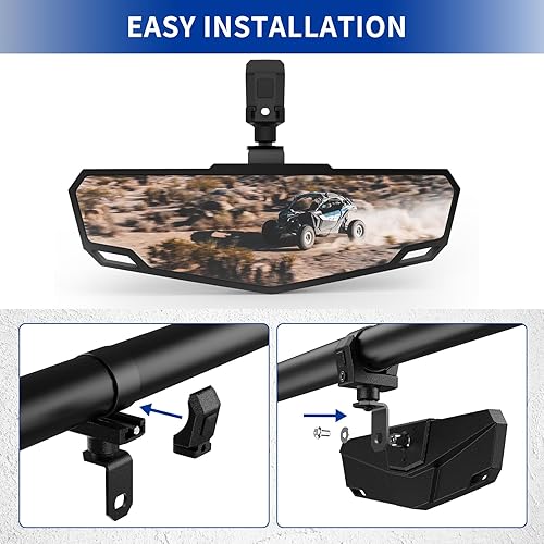 Miniatura 6 de Espejo retrovisor UTV, espejo retrovisor central SXS con abrazadera ajustable de 1.5 a 2 pulgadas compatible con Polaris RZR, Pioneer, Talon, Can Am