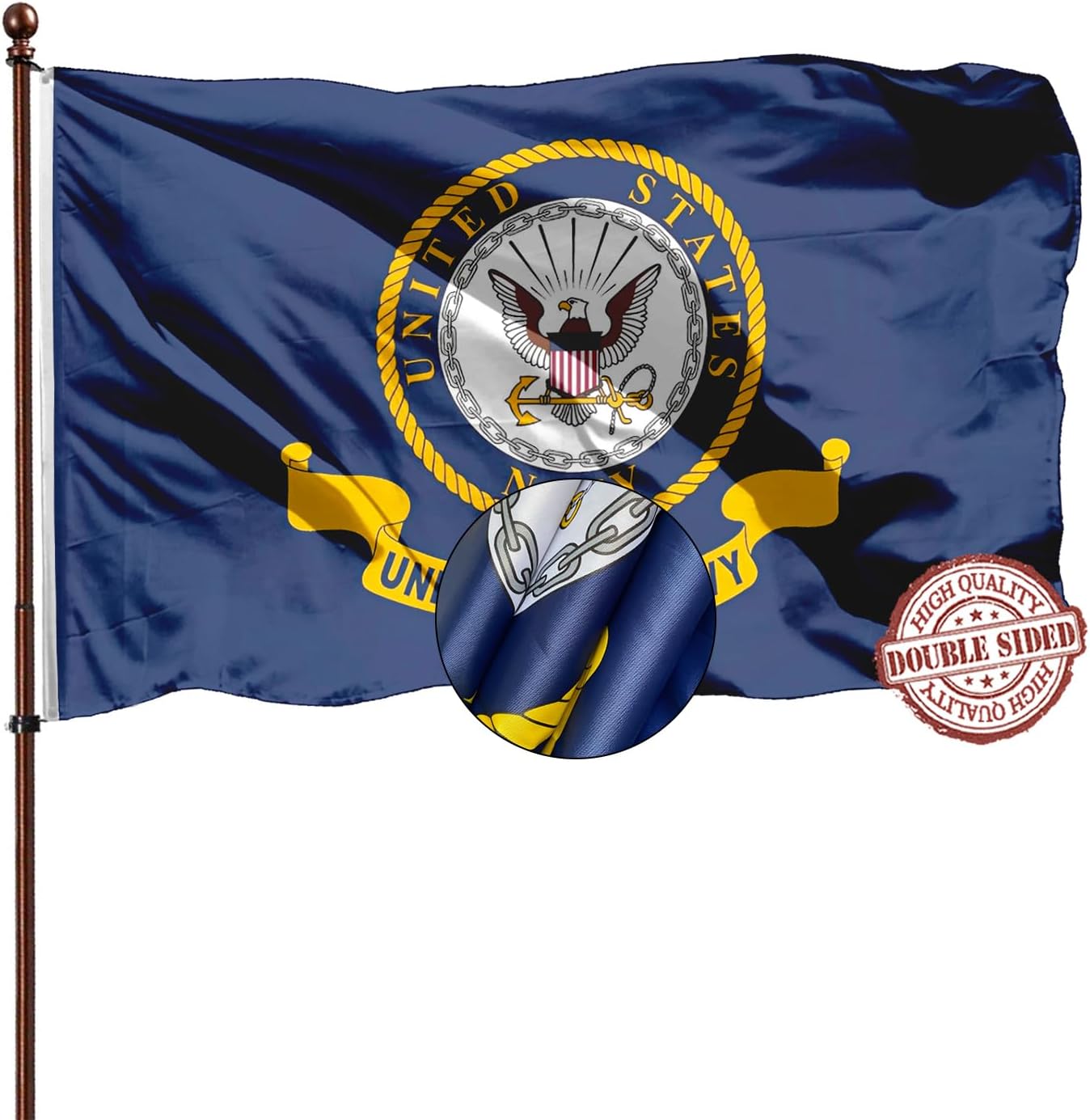 Navy Emblem Flag Double Sided 3x5 Outdoor- 3 Ply 240D Heavy Duty- 3x5 Navy Outdoor Banner Flag- Brass Grommets & 4 Rows Stitched