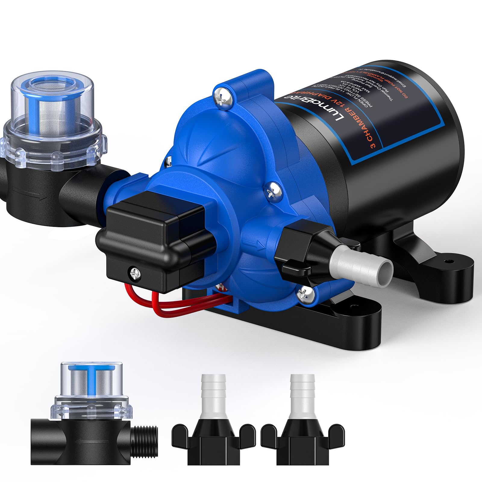 Wasserpumpe 12V Druckwasserpumpe, 3.0 GPM 50 PSI Wasserpumpe Selbstansaugend mit Druckschalter Wohnwagen 12v Membranpumpe für Camping Gartenbewässerung, Boote