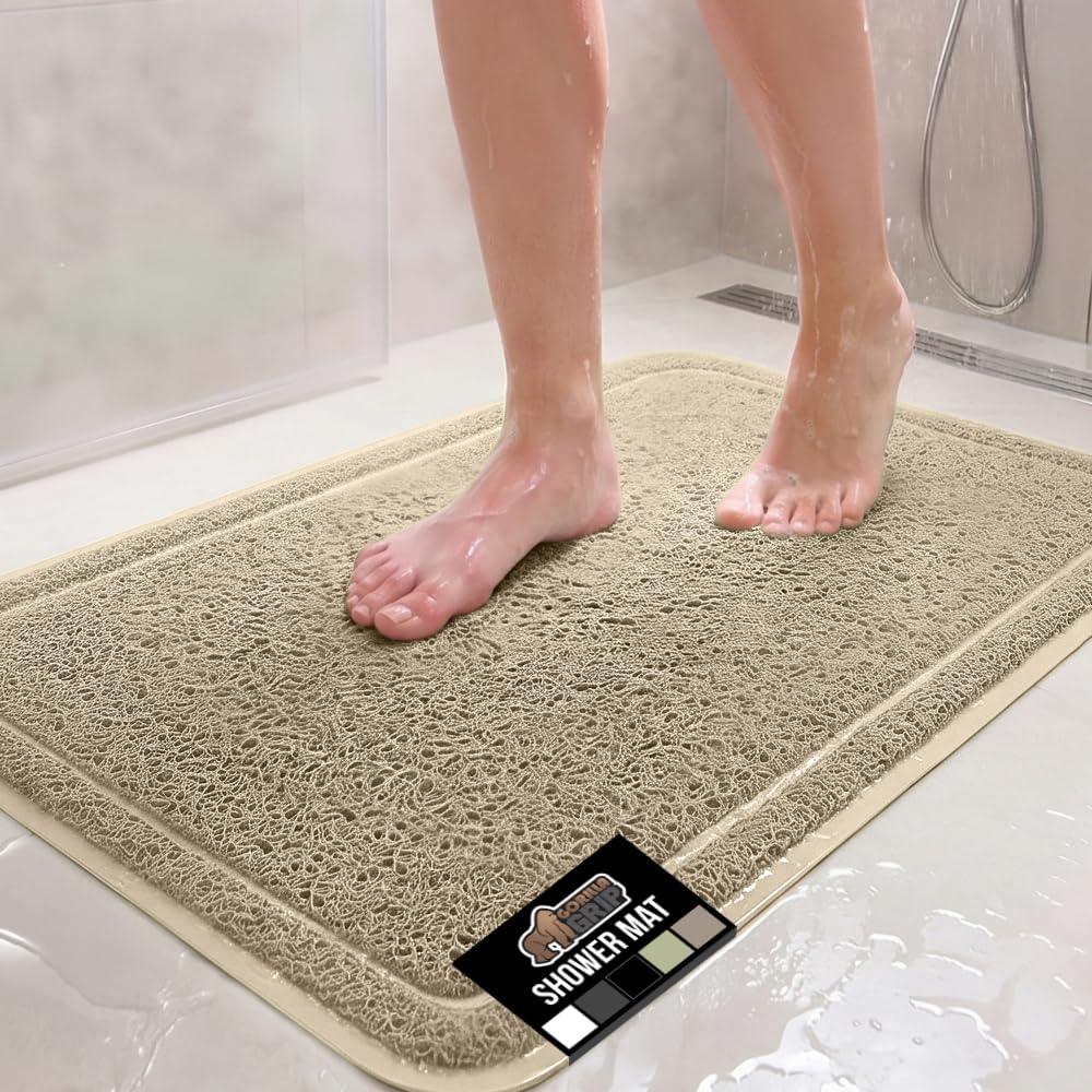 GORILLA GRIP Exfoliating Bath and Shower Mat, Textured Backing, 30x16 Beige