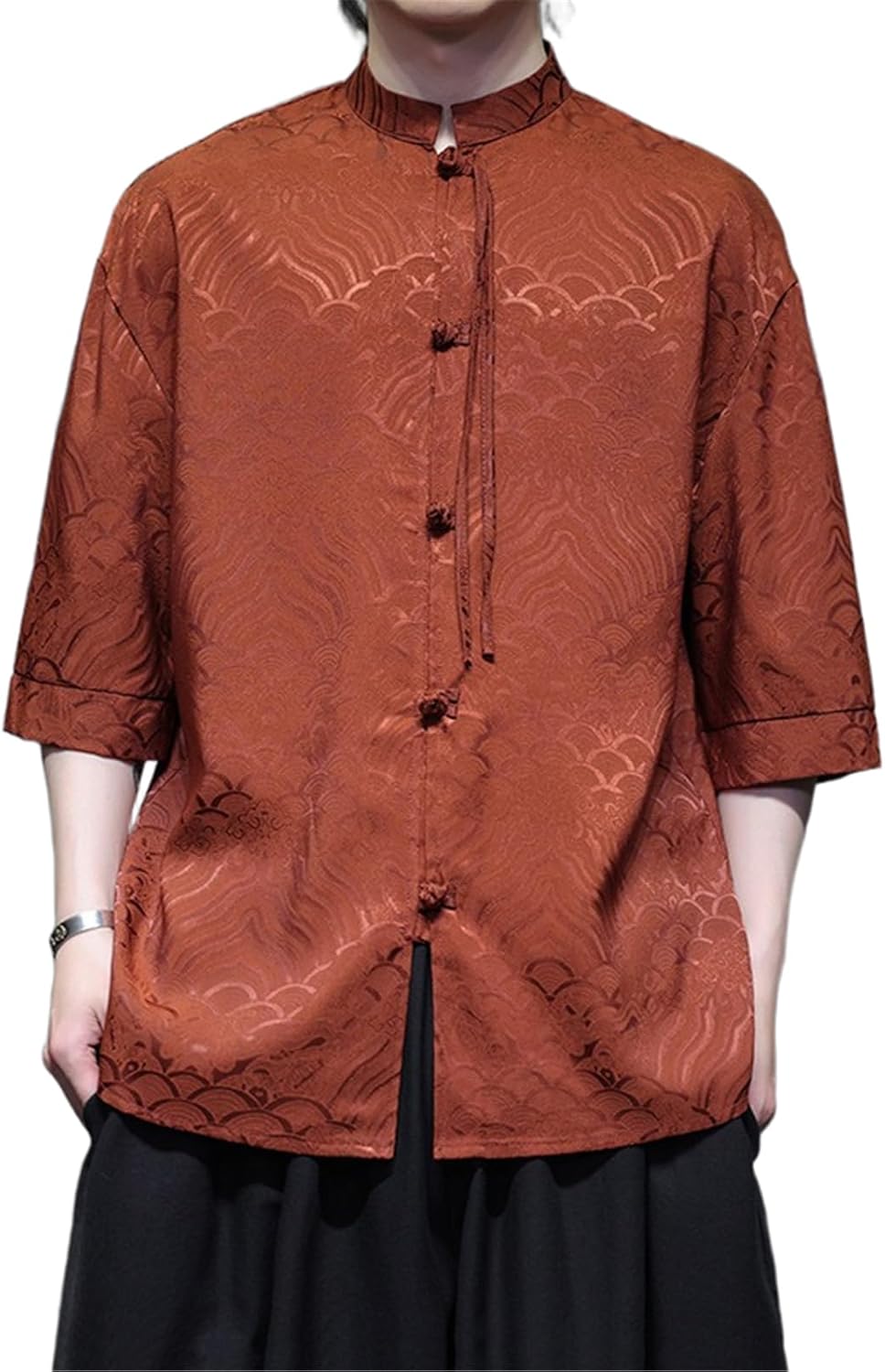 Chinese Style Tang Suit Men's Retro Short Sleeve Shirt, Mandarin Collar Summer Casual Top