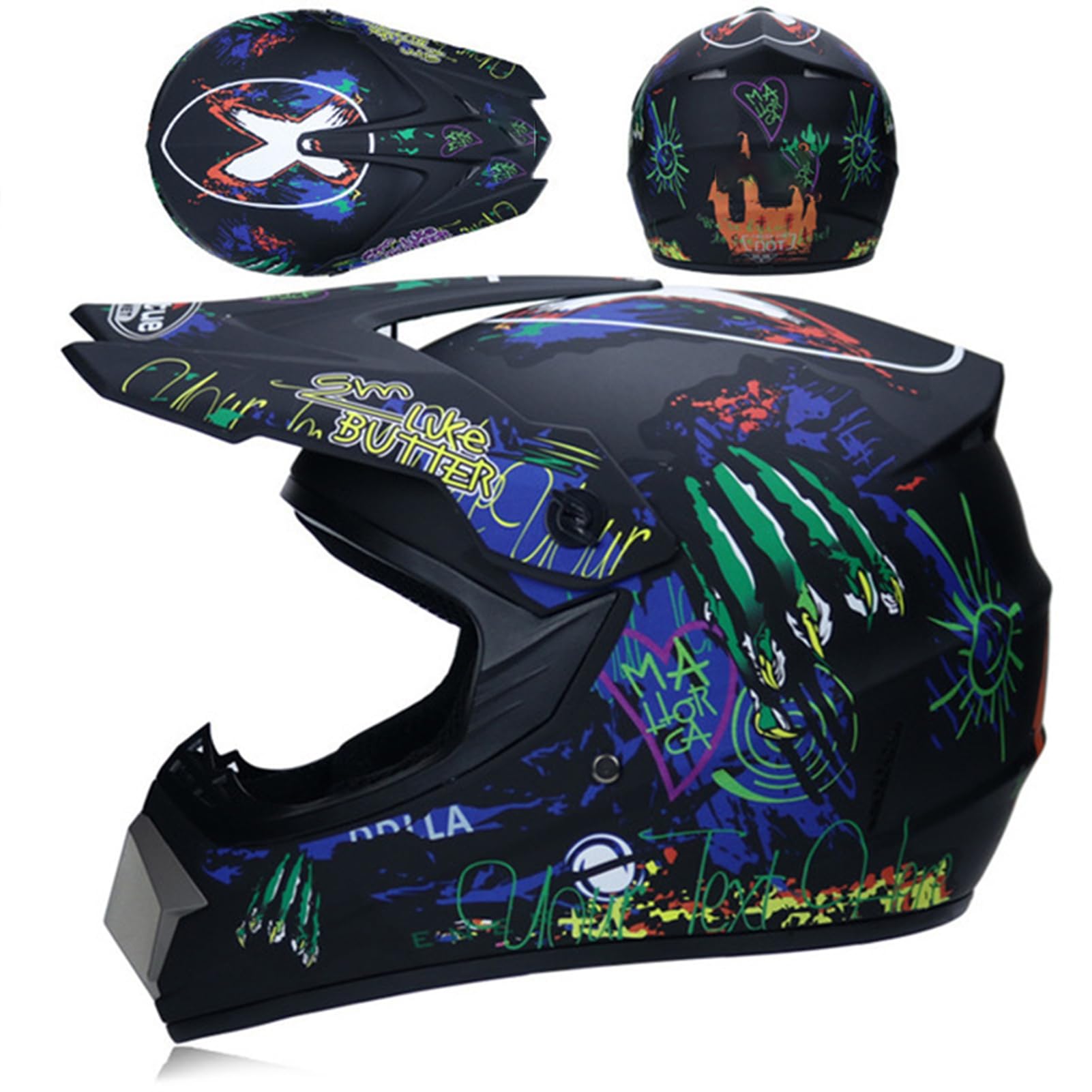 Caschi da Moto Master per Ragazzi, Casco da Moto per Ragazzi, Casco da Sci per Scooter ATV per Ragazzi e Ragazze, Terreno per Stagioni con Occhiali e Guanti (XL)