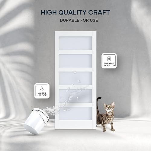 Miniatura 4 de Puerta de granero de 36 x 84 pulgadas de vidrio EaseLife con kit de herrajes deslizantes de 6.6 pies incluido y manija, madera maciza cubierta con