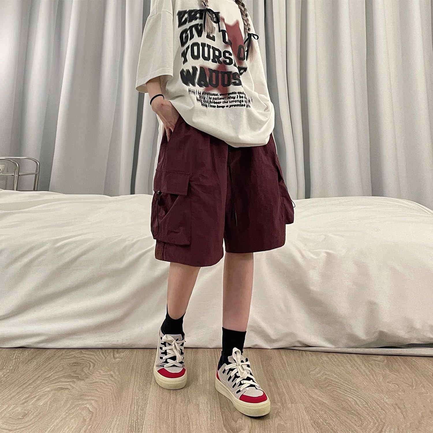 Cargo Shorts Women Y2K Baggy Knee Length Athletic with Pockets Hiking Waterproof Black Pants Men Summer Outfits