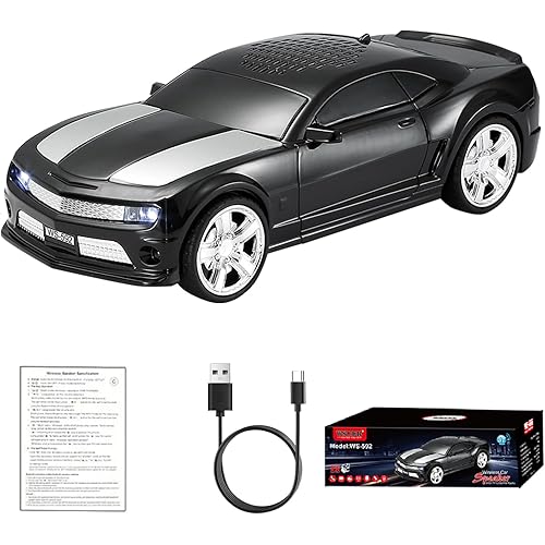 WS-592 Supercar Design Bluetooth Replica Speaker – Portable Car Model Wireless Speaker with TWS Stereo, FM Radio, LED Party Lights, USB/TF Playback, Hands-Free Calling, Microphone(Black)