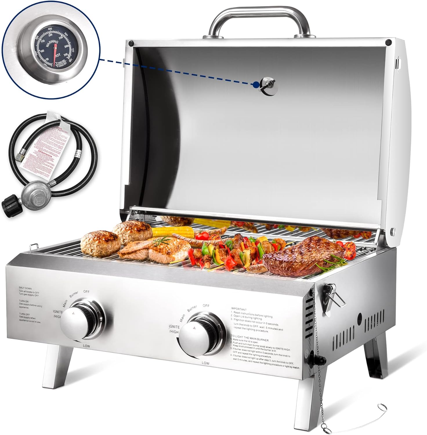 ARC Portable Gas Grill, Stainless Steel 20,000 BTU Two