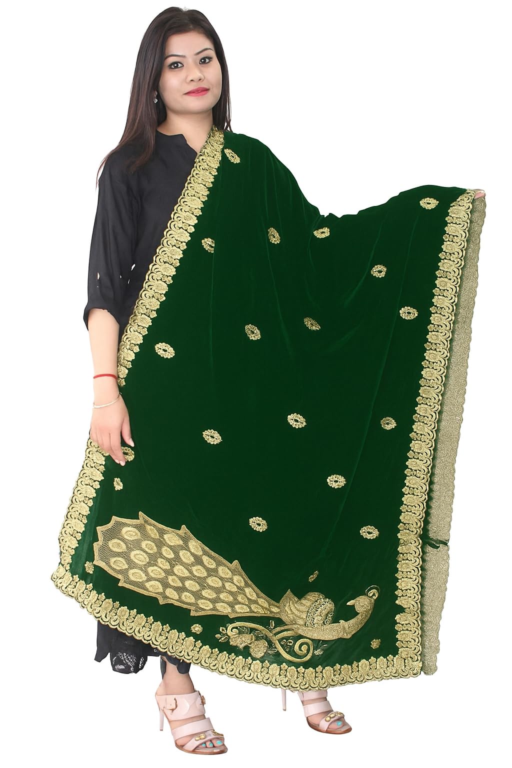 Matelco Womens Velvet Embroidered Dupatta Pecock Design-image-24