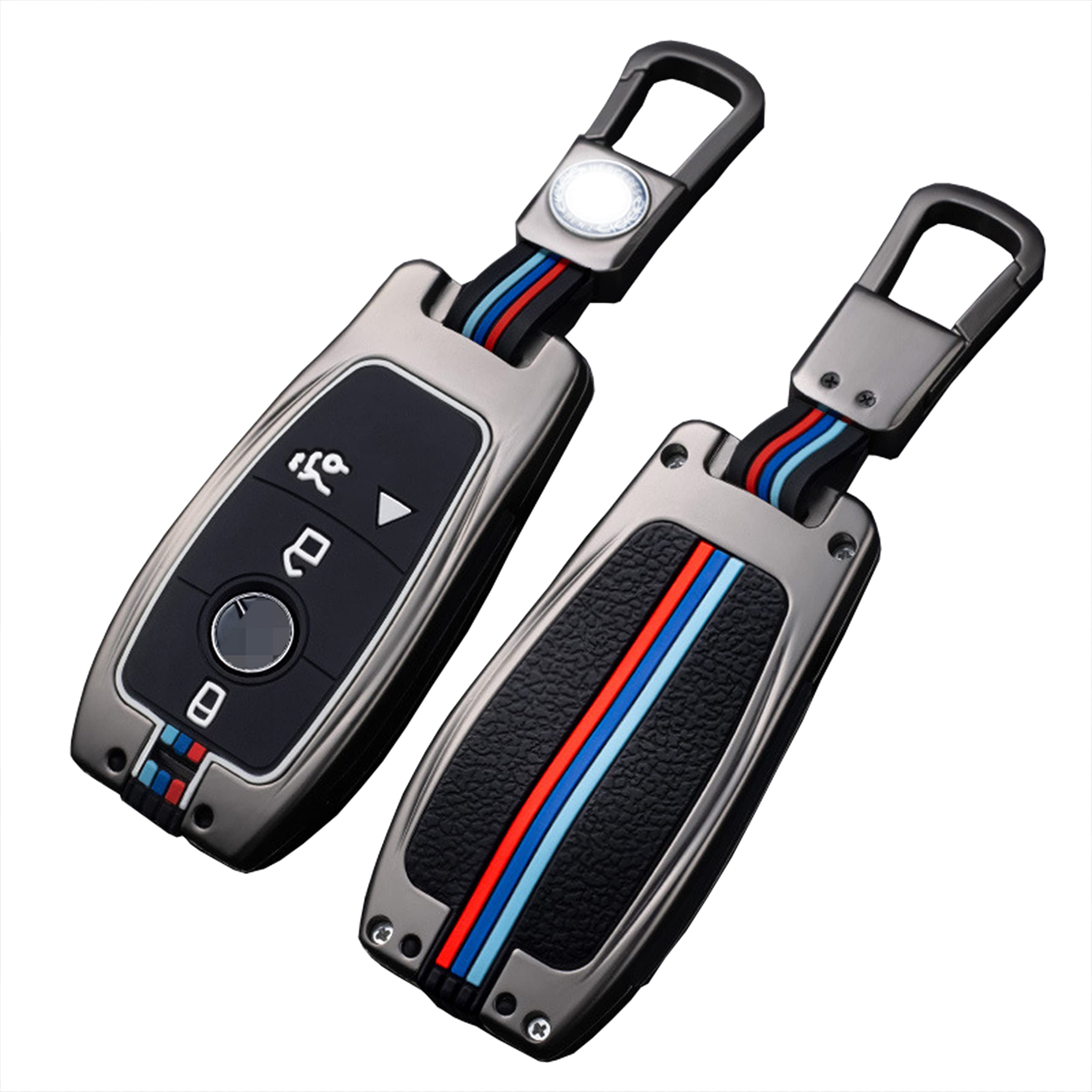 vol ã€ TTQKã€‘Key Case, Keychain, Metal Shell Cover Compatible with Mercedes-Benz new E-class E300L/E200 /GLC/C200/C260/A200/glaã€ Short buckleï¼ŒGunmetalã€‘