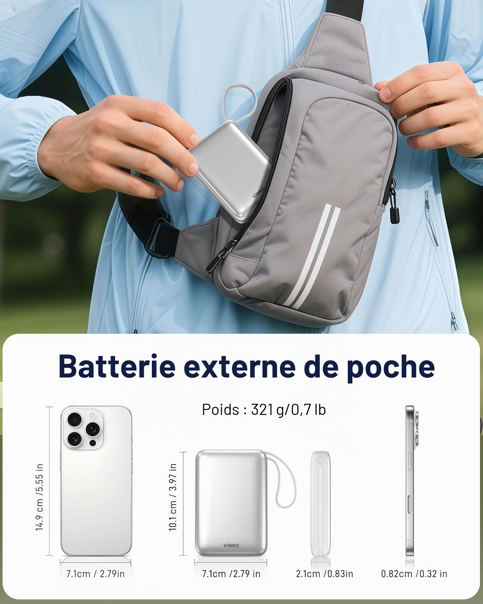 Power Bank 20000mAh, Batterie Externe Charge Rapide, Portable Charger avec USB C&A Câbles Intégrés 22,5 W, Portable Batterie Affichage LED USB C Input & Output pour iPhone 17 Air, Samsung, Xiaomi