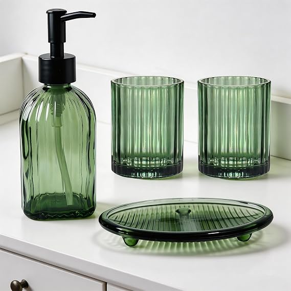 4PCS Green Bathroom Accessories Set, Bathroom Soap Dispenser Set