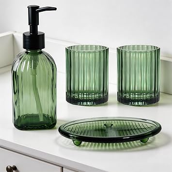 4PCS Green Bathroom Accessories Set, Bathroom Soap Dispenser Set