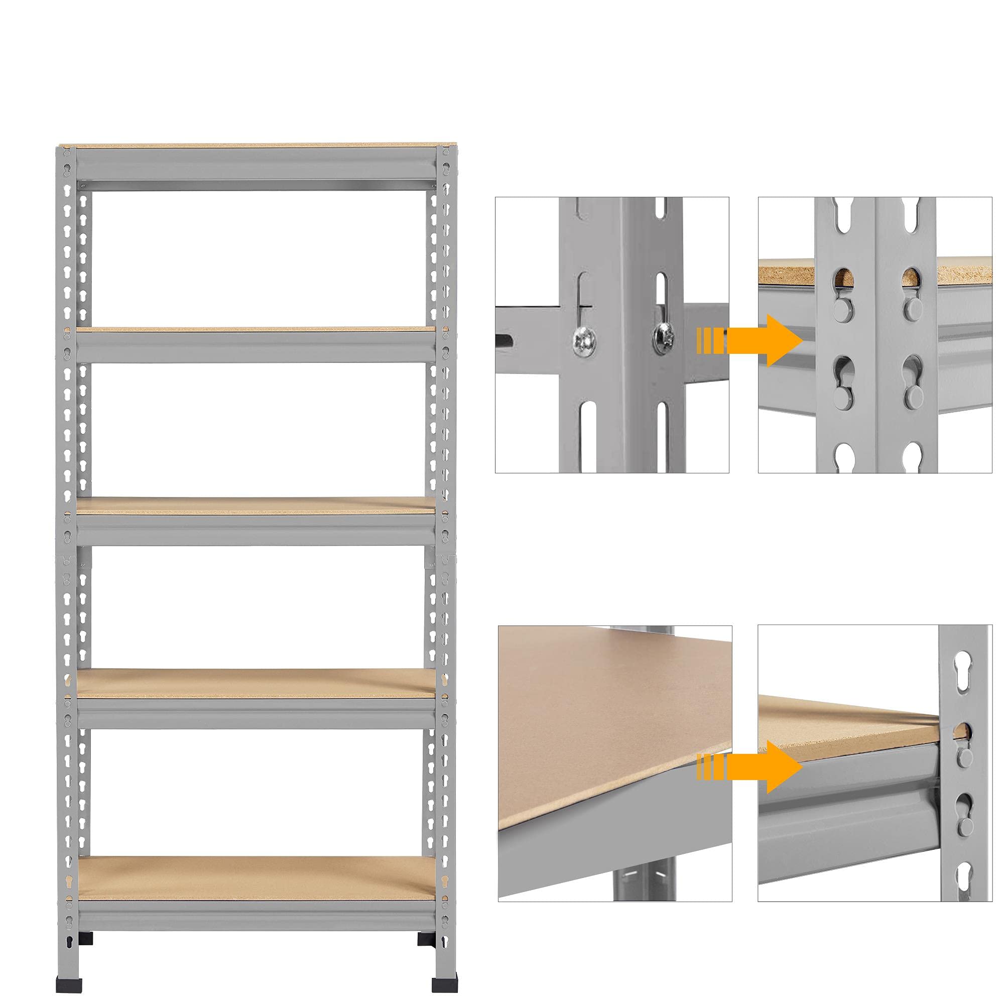 Yaheetech Estantería de Almacenaje Estantería Metálica Garaje Trastero Cocina Soporte 150 x 140 x 30 cm Gris Claro