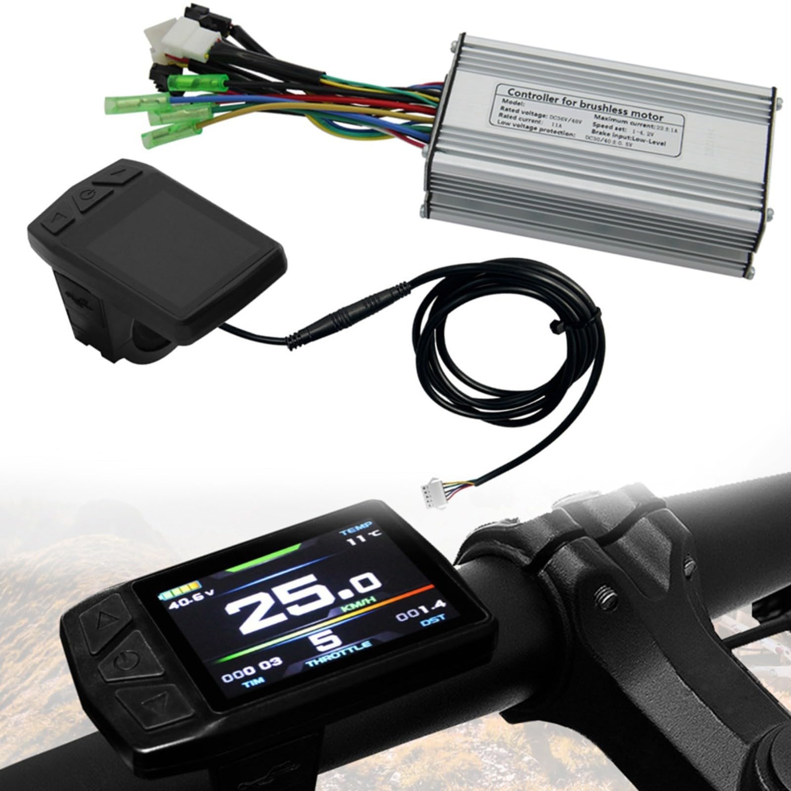 Controlador de bicicleta eléctrica para KT con pantalla de bicicleta eléctrica y medidor TF01U 22A 36V/48V 500W con cable de interfaz impermeable de 5 pines para piezas de bicicleta