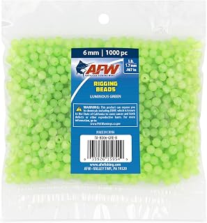 AFW Rigging Round Beads – 6mm & 8mm Acrylic Fishing Beads for Saltwater & Freshwater Rigs, Luminescent Green & Red Beads for Bottom Rigs, Catfishing & Fishing Line Beads