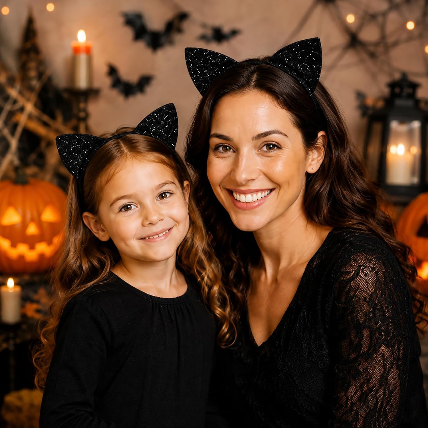 Cat Ears Headband Black Glitter Cat Headband for Women Halloween Cosplay image 2