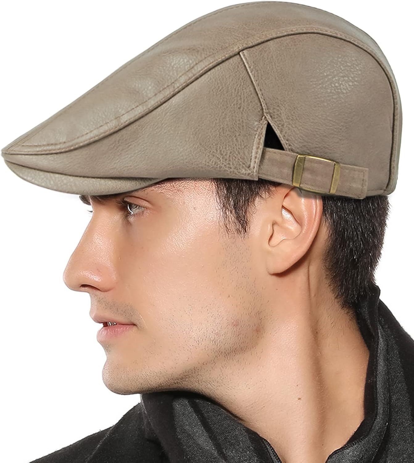 Panegy Men Newsboy Hat PU Leather Flat Cap Beret Hat Adjustable Ivy Hat for Driving Golf Outdoor