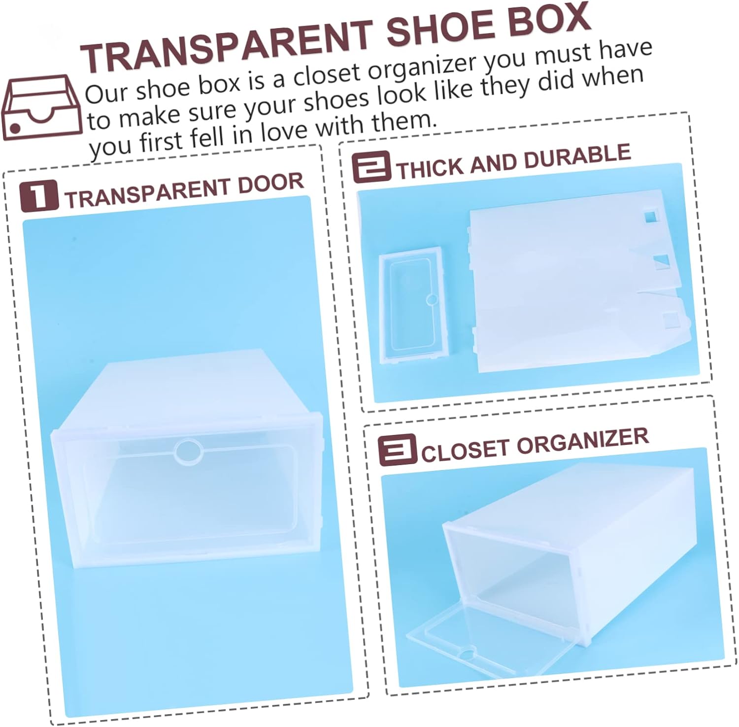 2pcs Stackable Plastic Shoe Storage Boxes Thick Design for Organized Closets Entryways Large White for Sneakers Boots