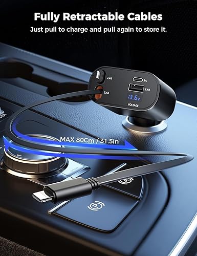 Miniatura 2 de SUPERONE Cargador de Coche 4 en 1 con Cables Apple Retráctiles, Cargador USB C para Coche Compatible con iPhone 17/16/15/14/13/12/11 Pro Max,