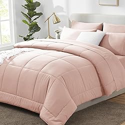 CozyLux Twin Comforter Set with Sheets Blush Pink, 5 Pieces Bed in a Bag, Pink Comforter Twin Size, All Season Bedding Set with Stitch Quilted Comforter, Flat Sheet, Fitted Sheet, Pillowcases