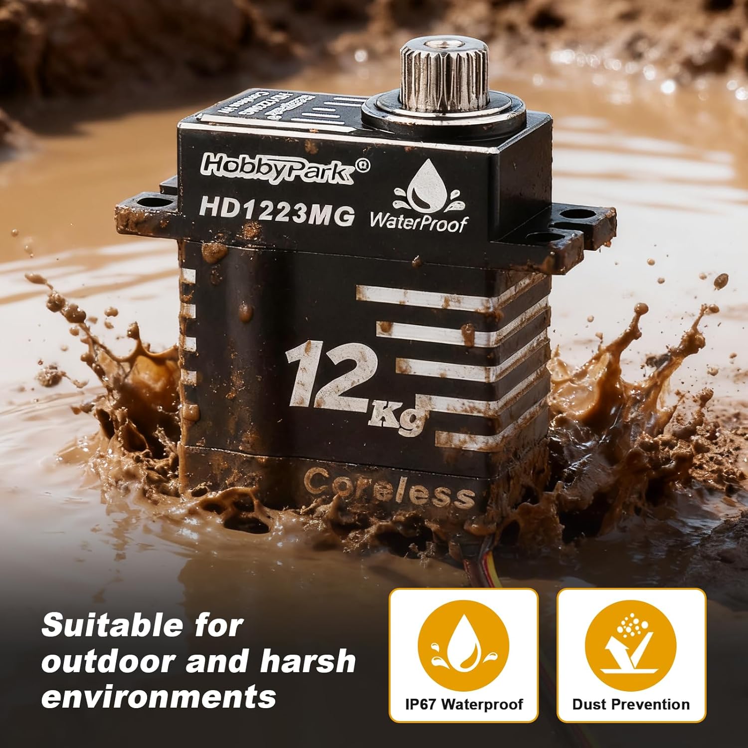 HobbyPark Waterproof for TRX4M Servo 12kg High Torque Aluminum Coreless Motor with Servo Mount Bracket & Arm & Steering Link Set Metal Gear Digital Steering Servo fit 1/18 Crawler Car Upgrades Parts