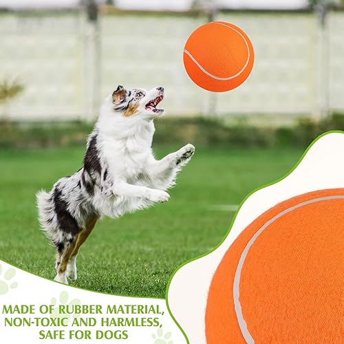 Miniatura 5 de Paquete de 4 pelotas de tenis gigantes inflables para perros de 9.5 pulgadas, pelota de goma grande para interiores y exteriores, pelota de tenis