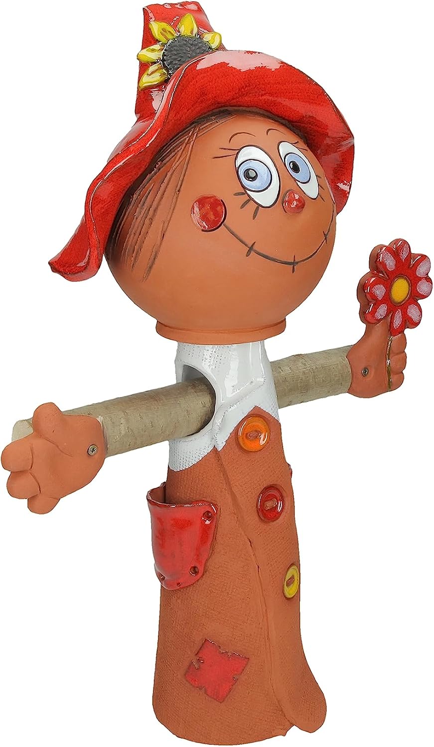 Ceramic Garden Decor - Scarecrow Lawn Stake - Outdoor Statue - Perfect, Unique Gifts for Gardeners Woman, Men, Yard Gifts - Handmade, Frostproof image 5
