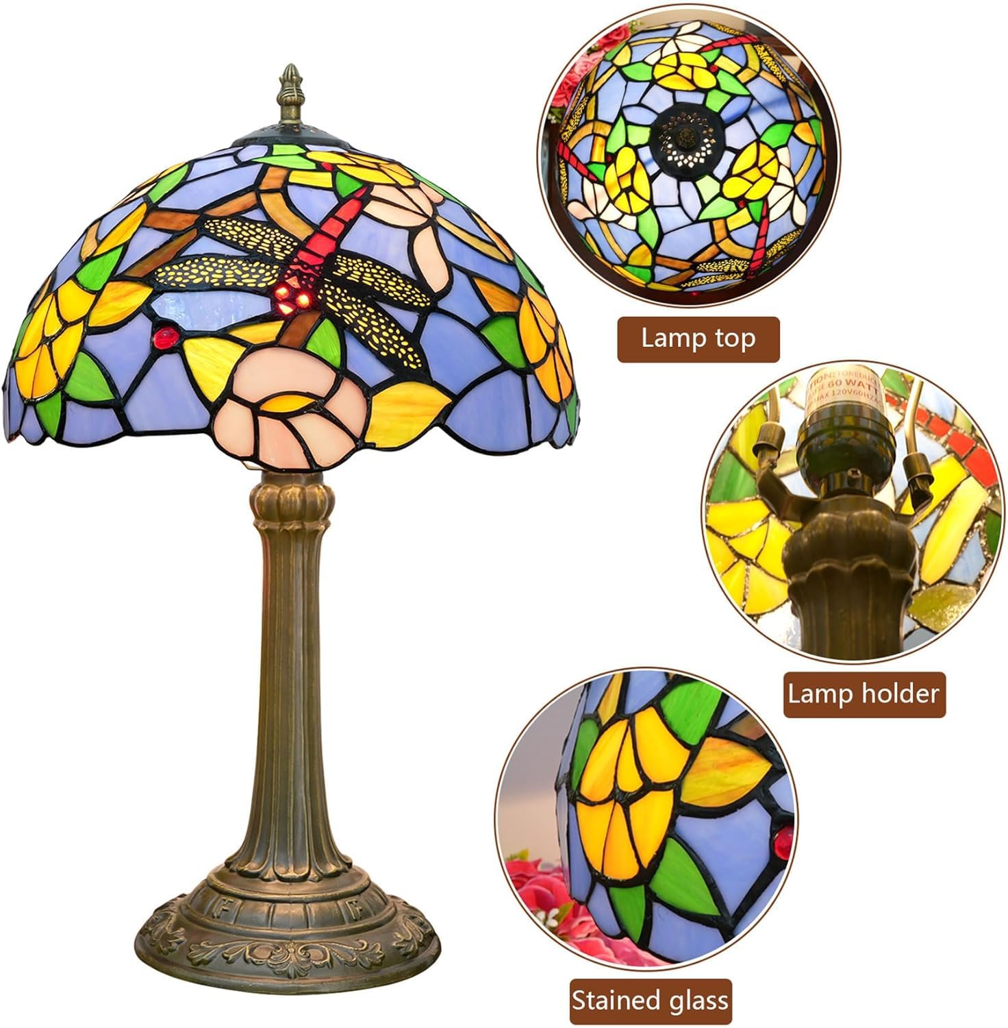 Lampa w stylu Tiffany'ego Witraż w stylu ważki Lampka nocna na biurko Lampka do czytania Wystrój Kochanka Dziewczyna Szafka nocna Sypialnia Salon Biuro w domu Komoda na biurko S12XH19 cali (g)