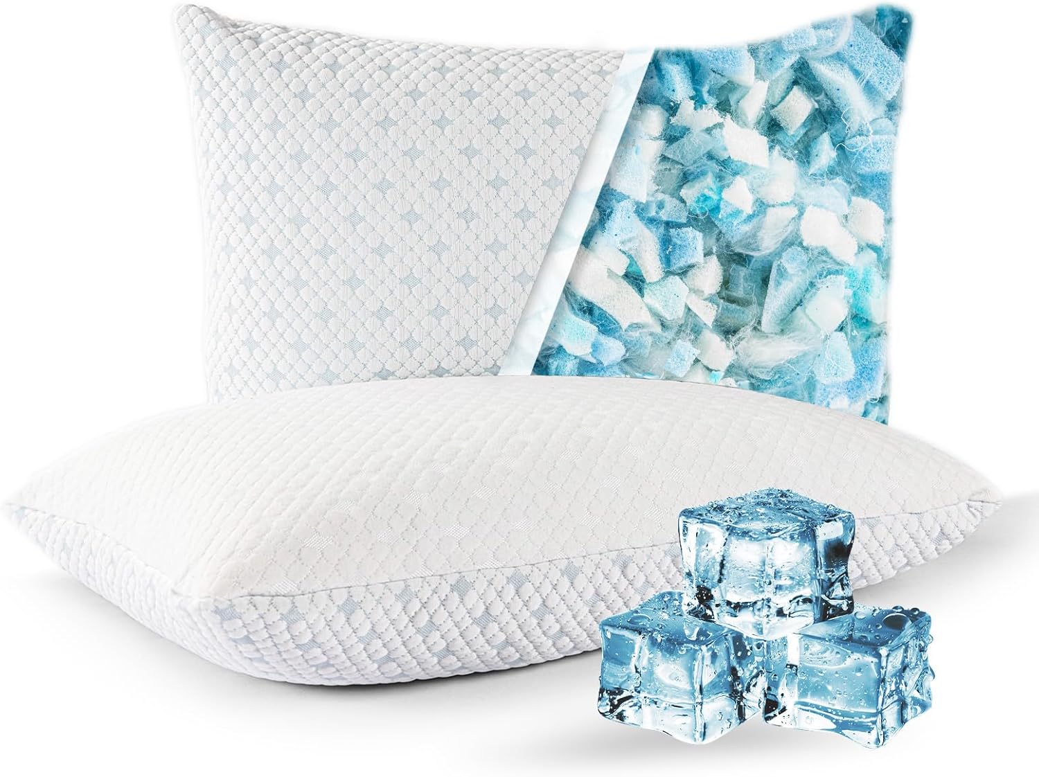 EGOHOME Shredded Memory Foam Hot, Adjustable Bed Side Back or Stomach Sleepers, Neck Sleeping, Pillow with Removable Cover, Cooling Queen(Pack of 2), White 8 Pound