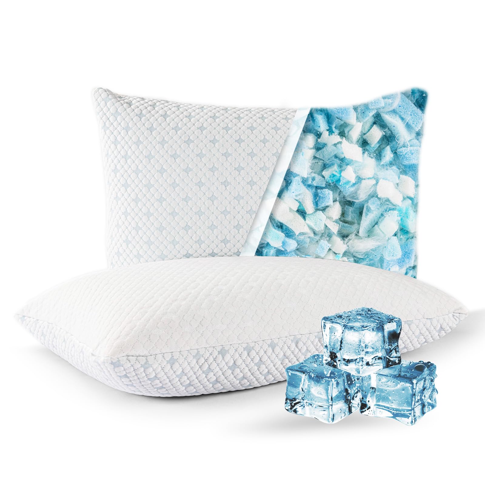 EGOHOME Cooling Shredded Memory Foam Pillows for Hot Sleepers Adjustable Bed Pillows for Side Back or Stomach Sleepers