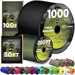 TECEUM Paracord Type III 550 Black - 200 ft - 4mm - Tactical Rope MIL-SPEC - Outdoor para Cord -Camping Hiking Fishing Gear and Equipment - EDC Parachute Cord - Strong Survival Rope 016 n1