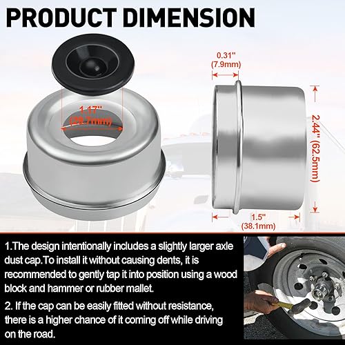 Miniatura 14 de 4 tapas de cubo de remolque de 1.98 pulgadas, cojinete de husillo de remolque, tapa antipolvo, cubierta de grasa y 4 tapones de goma adicionales