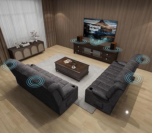 Miniatura 19 de COMHOMA Juego de Sillas Reclinables Manuales, Sofá Reclinable de Tela con Soportes para Vasos, Silla Reclinable Tapizada con Bolsillos Laterales