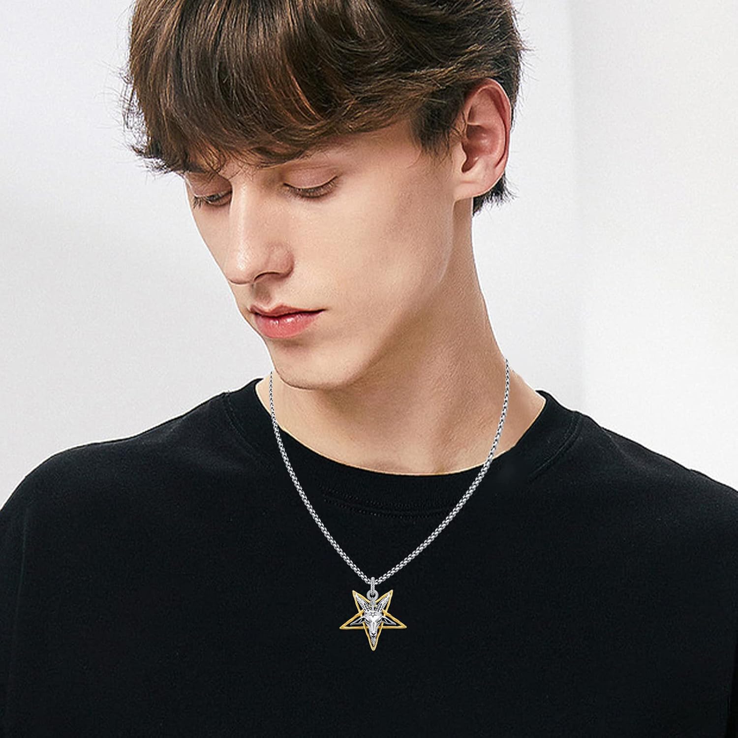 Sigil of Baphomet Pendant Inverted Pentagram Necklace 925 Sterling Silver Satanic Baphomet Goat Cow Skull Necklace for Men Gift Birthday Jewelry - Image 3