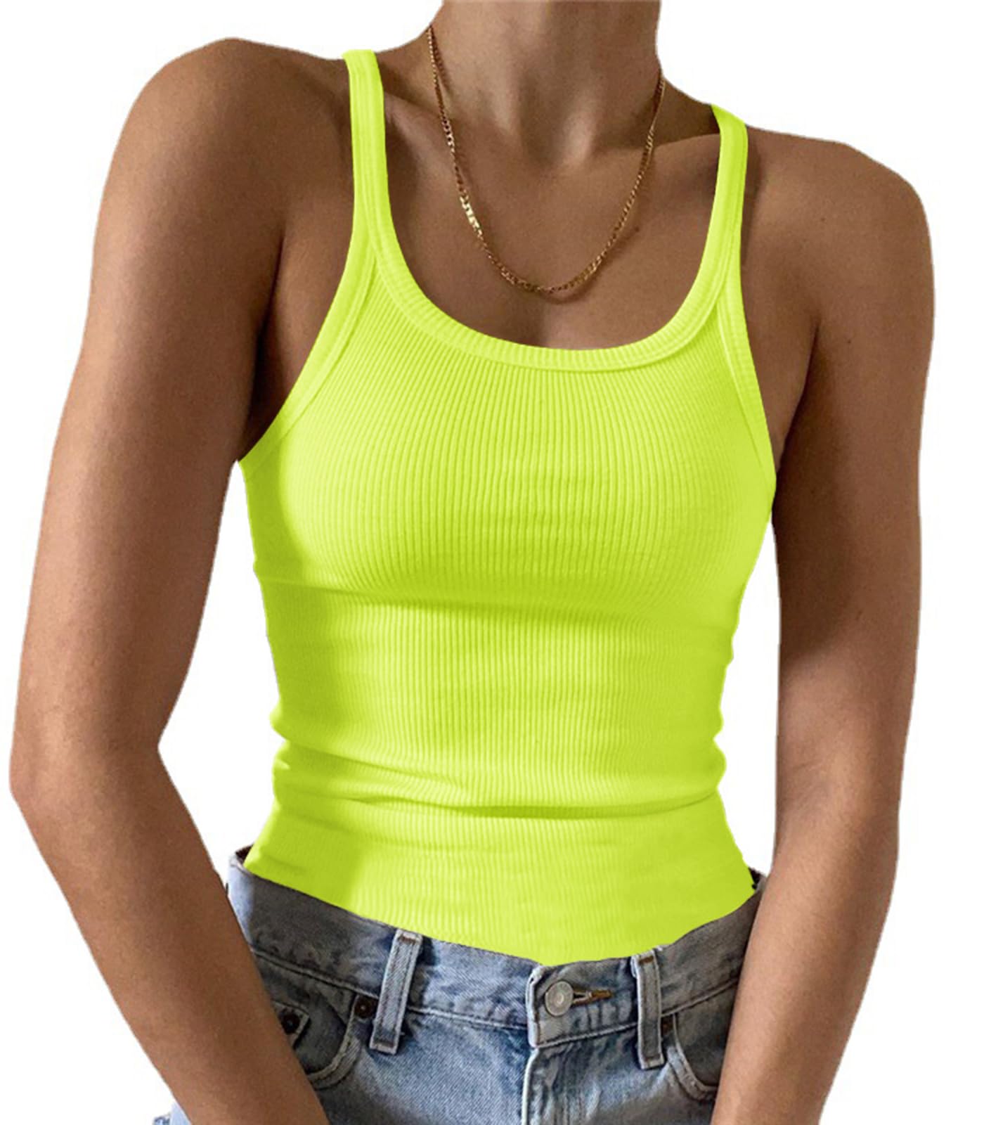 Artfish Women's Sleeveless Tank Top Form Fitting Scoop Neck Ribbed Knit Basic Cami Shirts