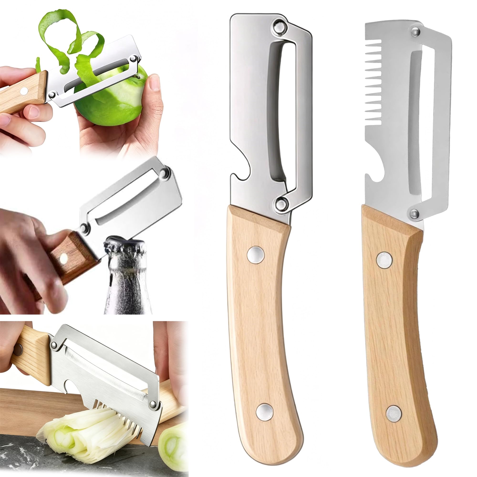 Ousuwo 2-Piece Kitchen Tool Set: 1 Sharp Serrated Peeling Knife & 1 Versatile Multi-Purpose Grater, All-in-One Gadgets for Quick Peeling, Slicing & Shredding Fruits, Veg & Root Vegetables