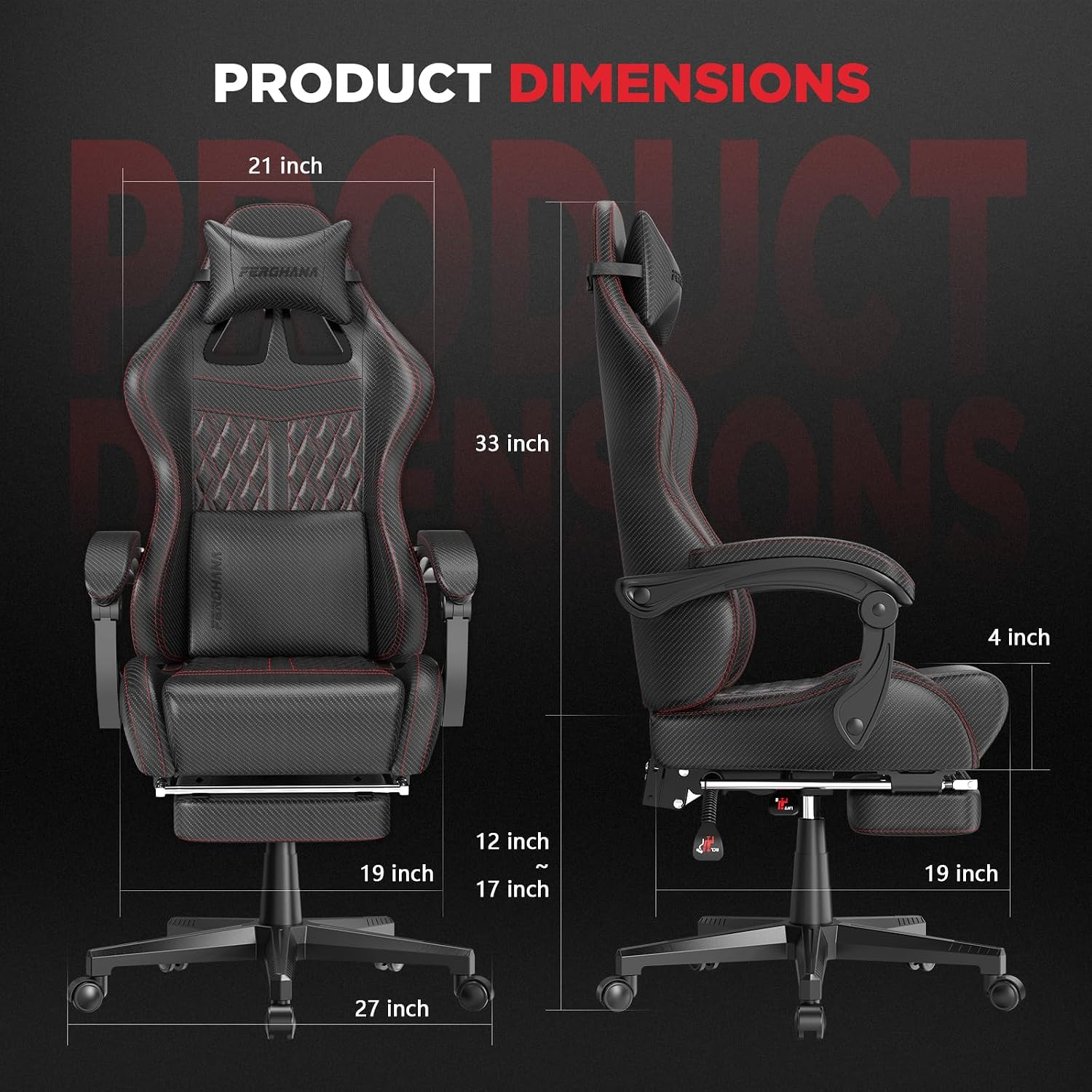 Ferrgana gaming chair with vintage pu leather, high back game chairs with massage, ergonomic computer office PC chair with adults, racing style reclining video game chair 350lbs (black) Ferrgana gaming chair with vintage pu leather, high back game chairs with massage, ergonomic computer office PC chair with adults, racing style reclining video game chair 350lbs (black)