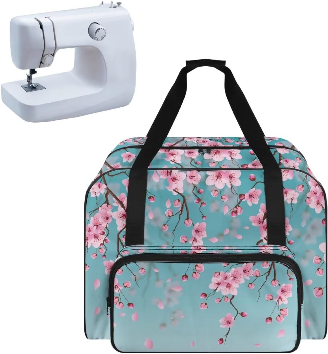 Sewing Machine Carrying Case with Storage Pocket,Halloween Cute Ghost Pumpkin Universal Tote Bag with Bottom Pad Compatible with Most Standard Singer, Brother