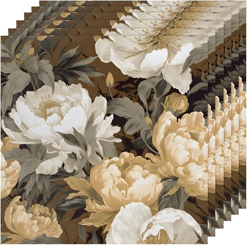 Miniatura 6 de Cloth Napkins Set of 6 Retro Peony 20x20 Inch Cloth Napkins Vintage Flowers Washable Reusable Kitchen Dinner Napkins Table Decor for Wedding,