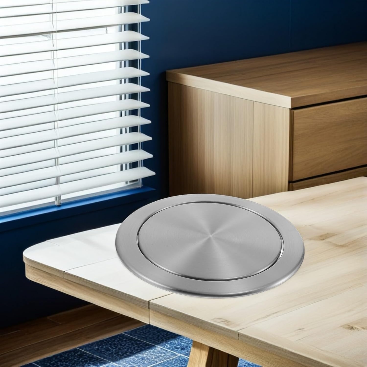 Built-in Kitchen Trash Can Lid 22-25cm Diameter Stainless Steel Embedded Countertop Garbage Bin Cover Swing Top Lid for Indoor Cabinet Trash Bins