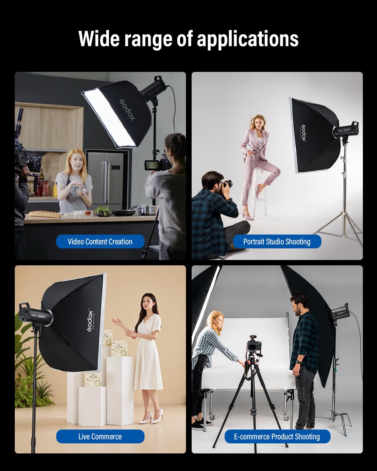 Godox SK400III-V 800Ws Studio Strobe Kit, aktualizacja 2026 400 W 2,4 G bezprzewodowy zestaw Flash z reflektorem, wyzwalacz AT-16, 2 x softbox, 2 x parasol, 2 x stojak świetlny do fotografii studyjnej
