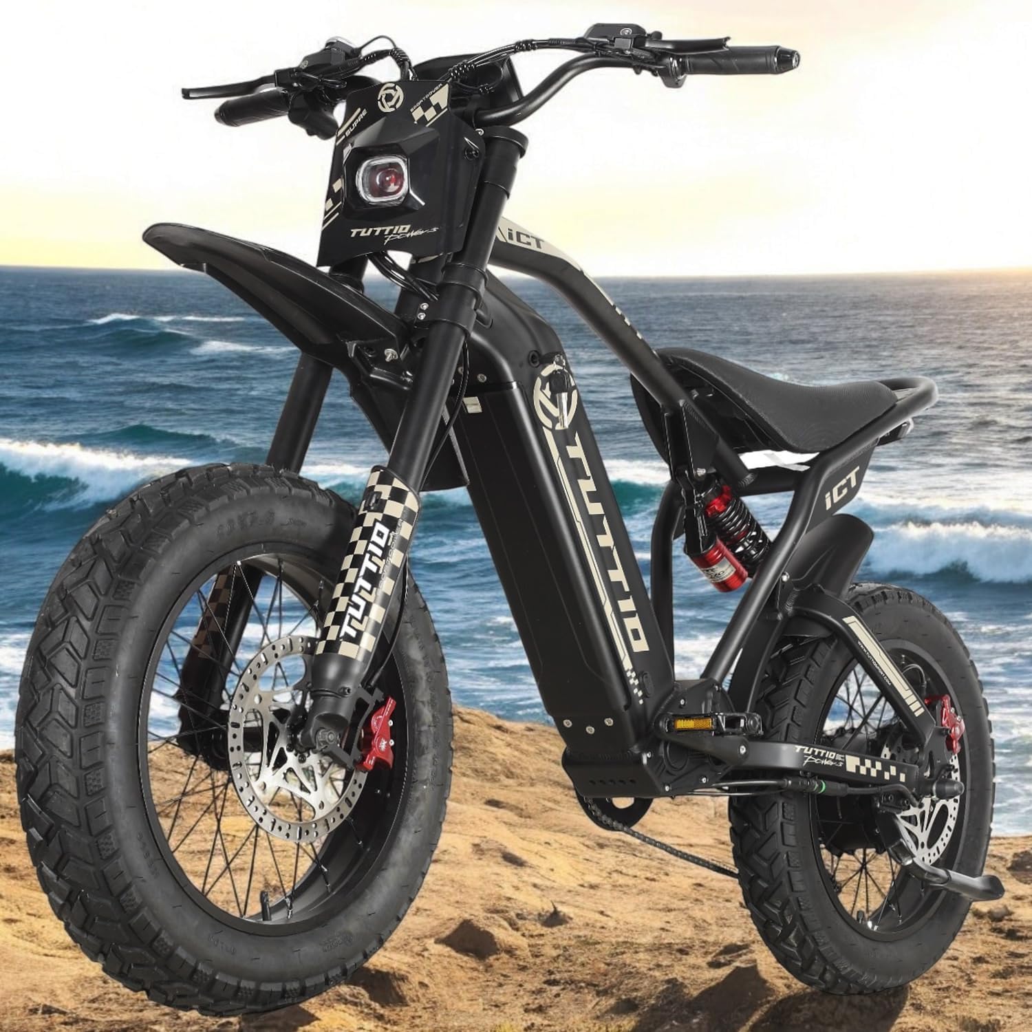 TUTTIO ICT Electrical-Bike for Adults-Teenagers Age 16+, Peak 4000W-60V-25AH Electrical-Grime-Bike, 43-49MPH, 20″ Fats-Tire-Electrical-Bike, Full Suspension E-bike for Mountain Snow Off-Highway Commuter College