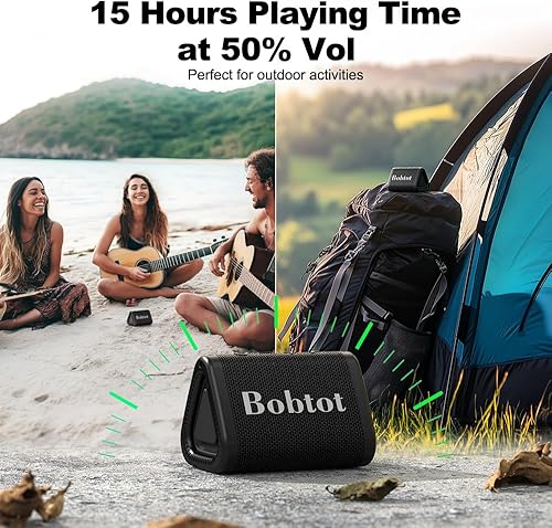 Miniatura 6 de Bobtot Altavoz Bluetooth portátil, mini altavoz IPX7, sonido fuerte y estéreo con graves, tiempo de reproducción de 15 horas, emparejamiento TWS