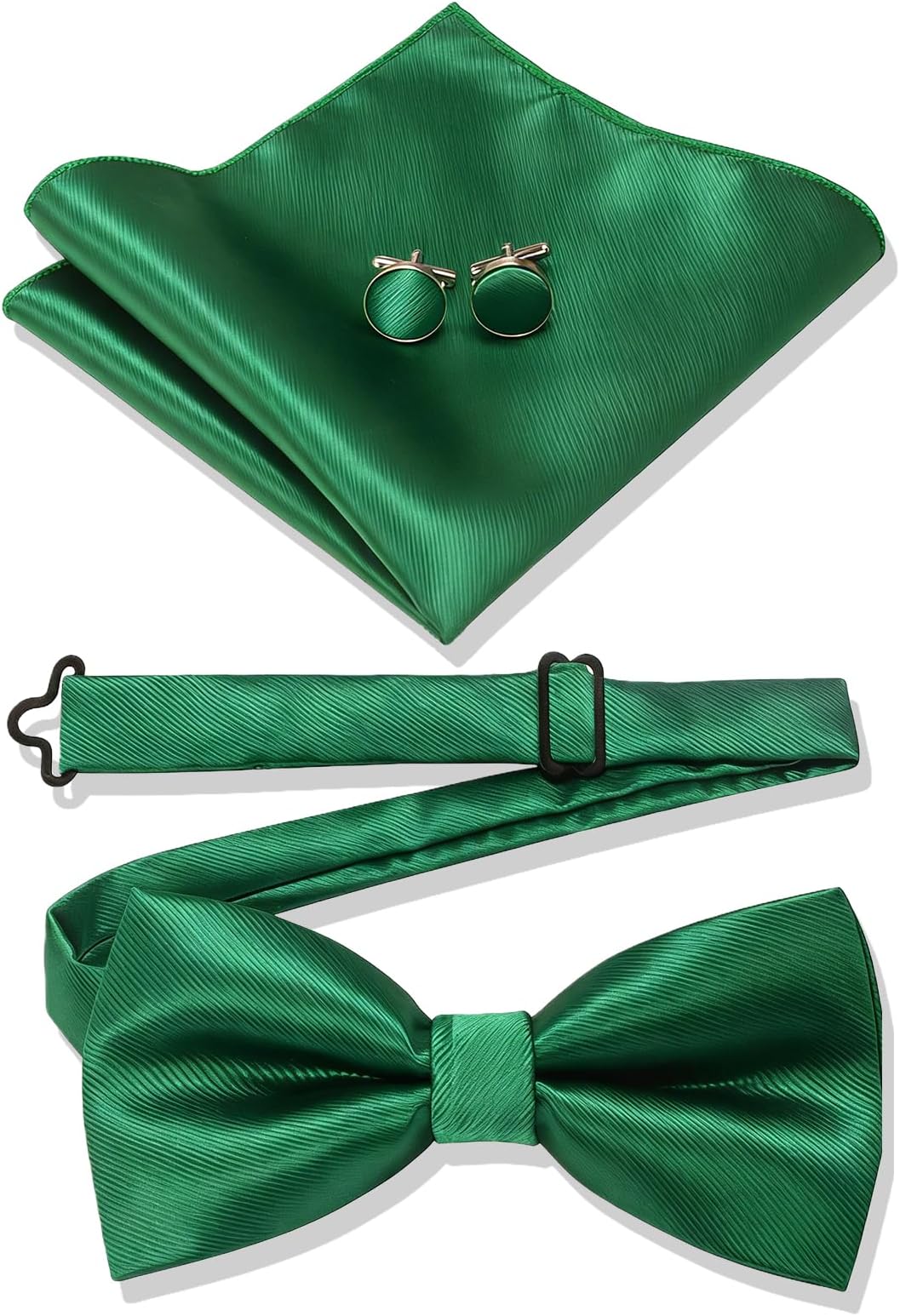 Bow Ties for Men and Pocket Square Set,Black Bow Ties for Men's,Green Bowtie Tie for Mens Pre Tied,Red Clip on Solid Color Pre-Tied for Adjustable Tuxedo Two Layer,Formal Neck for Wedding