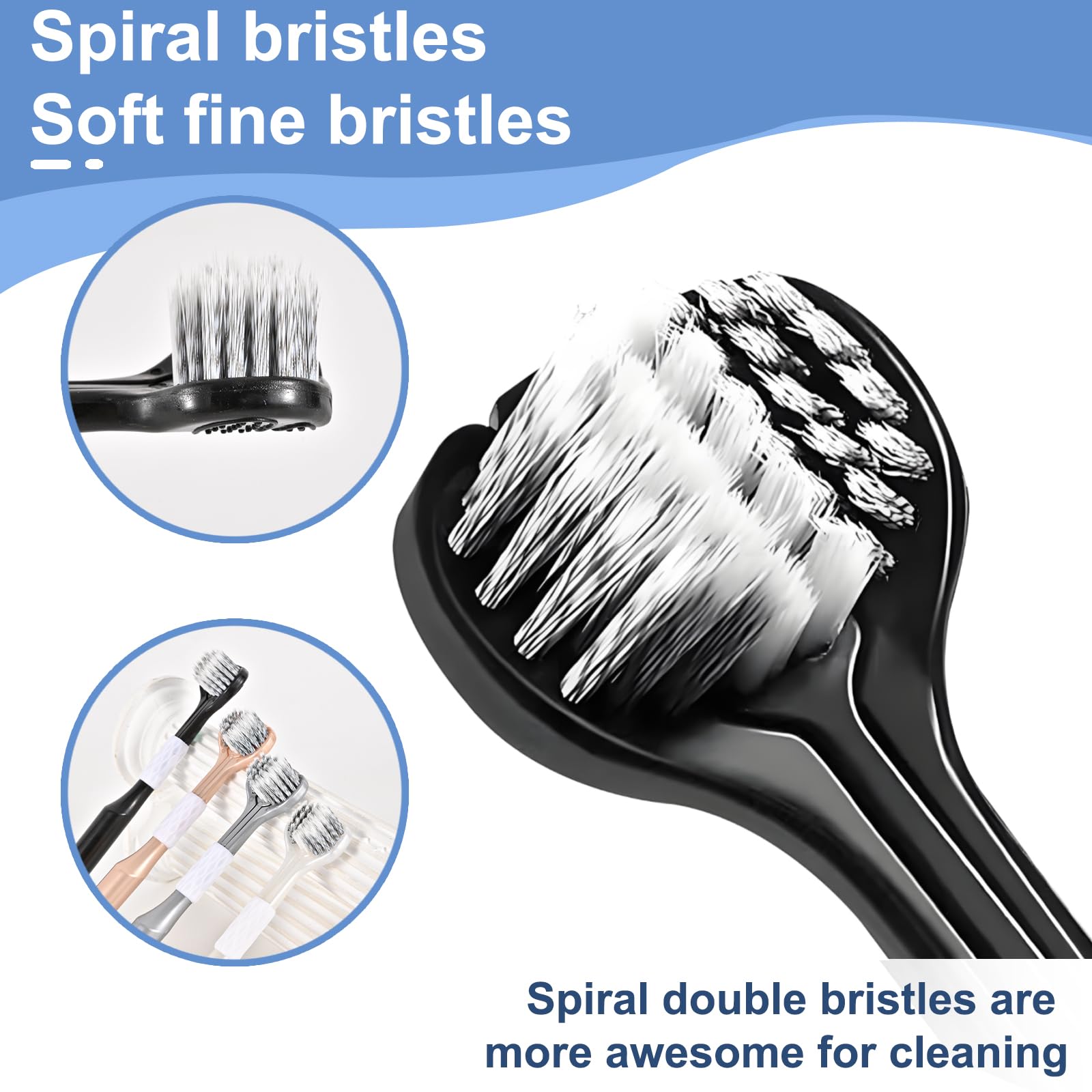Paquete de 4 cepillos de dientes medianos, cepillos de dientes a granel para viajes de niños, limpieza multiángulo, cerdas suaves medias, negro, blanco, gris, dorado 2