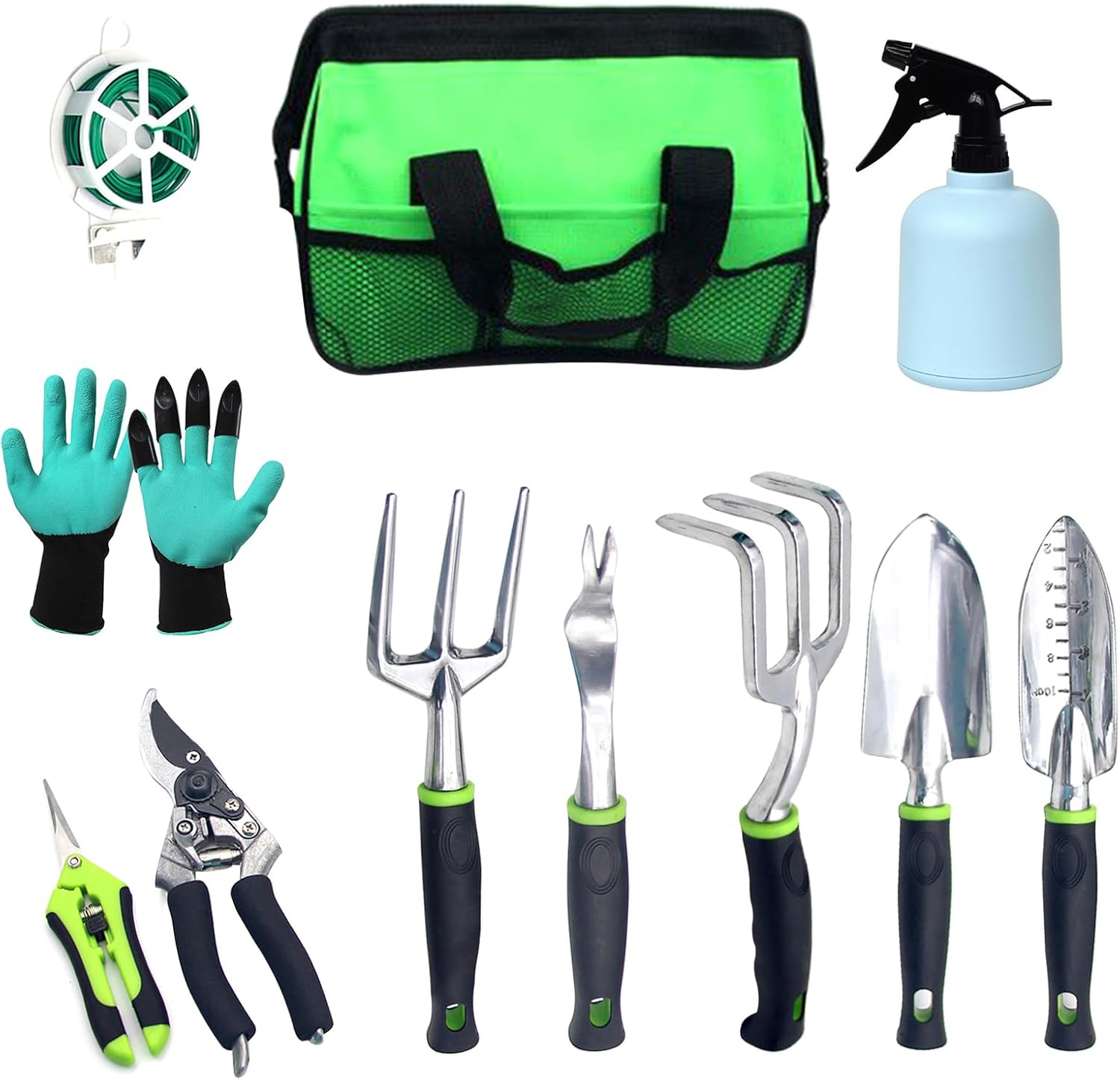 Nikou Garden Tool Set with Tote Bag, 9-Piece Aluminum Hand Tools Including Pruning Shears, Spade, Rake & Gloves for Digging, Weeding & Transplanting